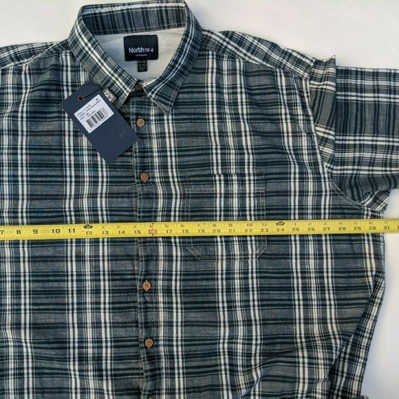 Big & Tall NORTH 56º4 Sz 3XL Sort Sleeve Navy Blue Plaid Mens' Shirt RET $89.50 - Picture 6 of 6
